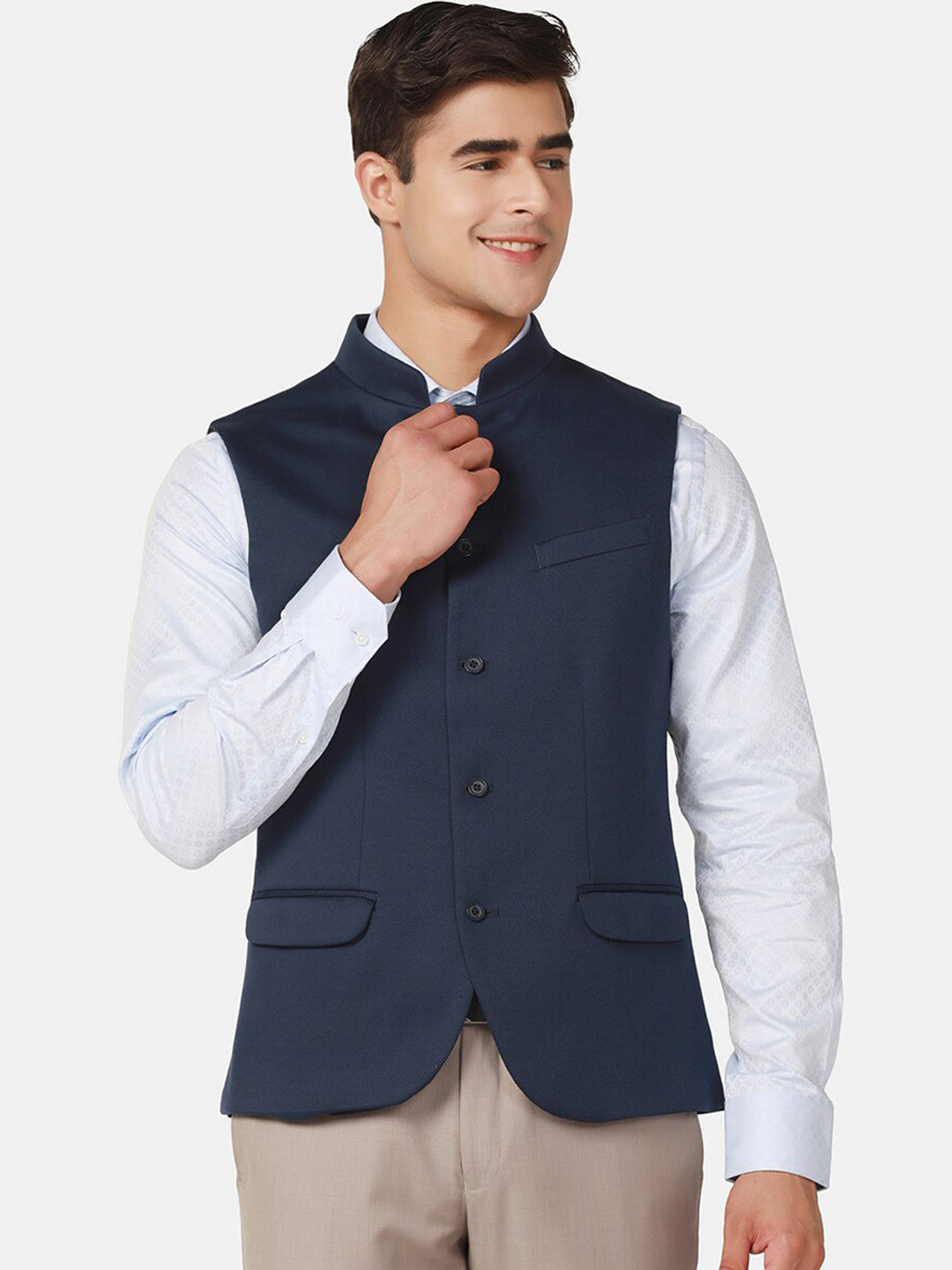 

Blackberrys Slim-Fit Woven Nehru Jacket, Navy blue