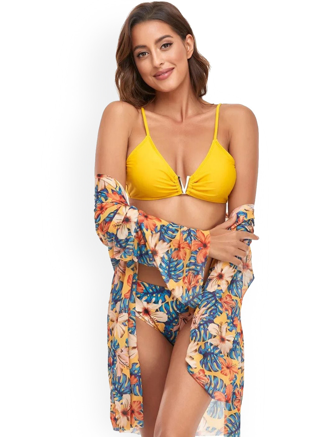

Addery Tropical Printed Swim Bikini Set, Yellow