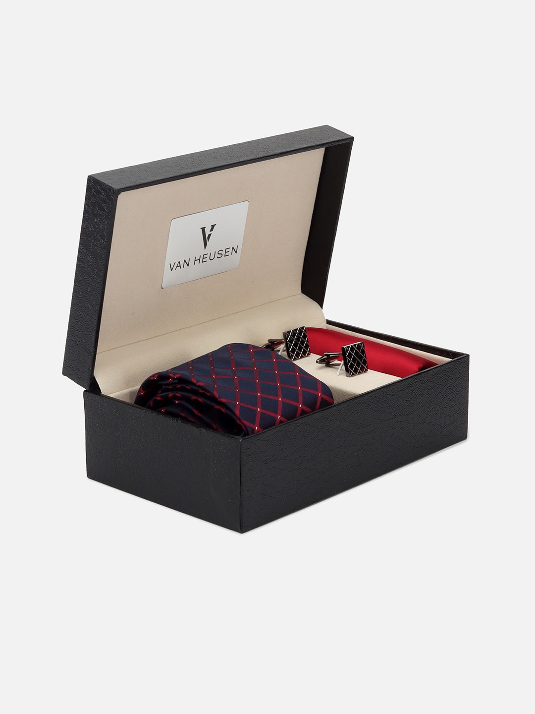 

Van Heusen Men Printed Tie Pocket Square And Cufflink Accessory Gift Set, Navy blue