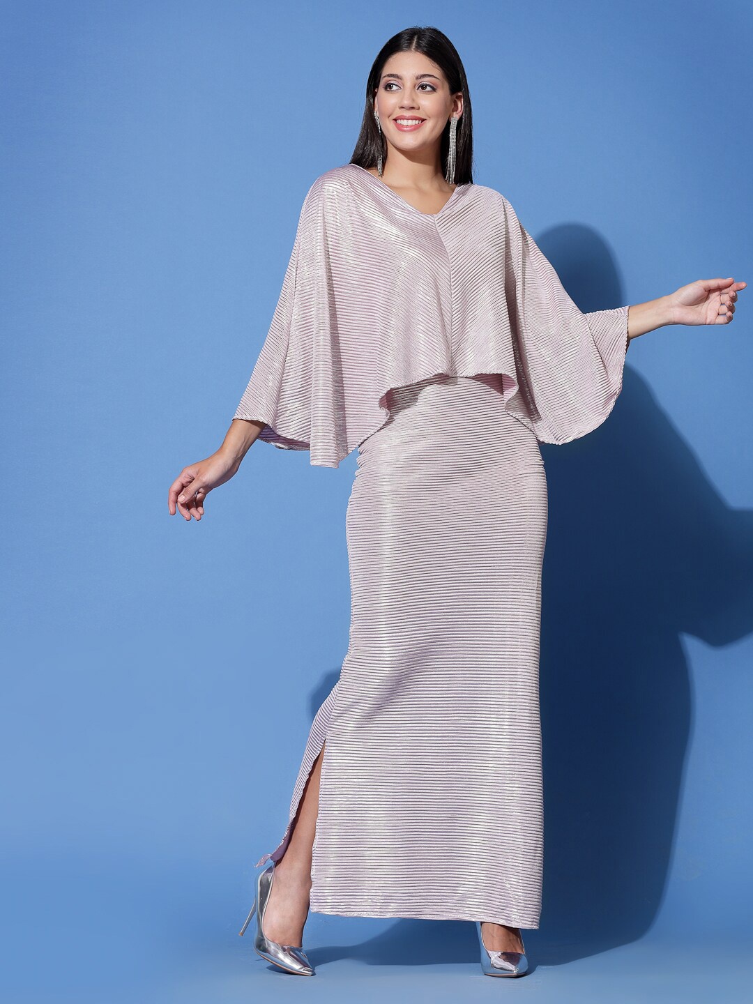 

Molly & Michel Pink Cape Sleeve Crepe Maxi Dress