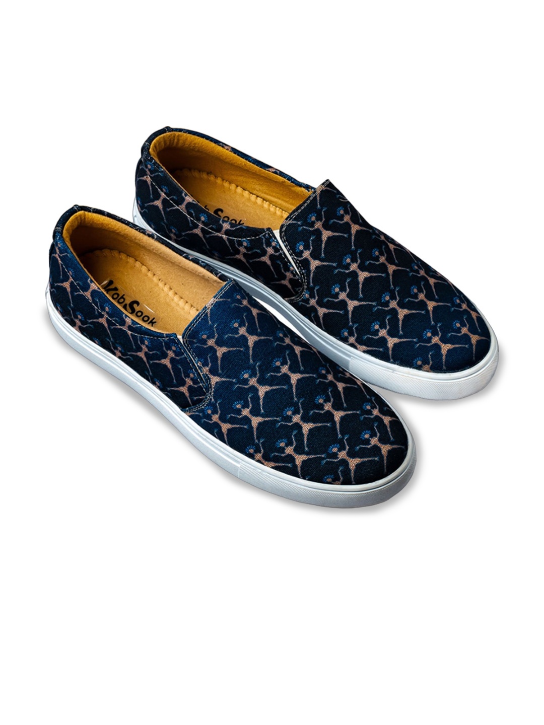 

KobSook Men Printed Canvas Slip-On Sneakers, Navy blue