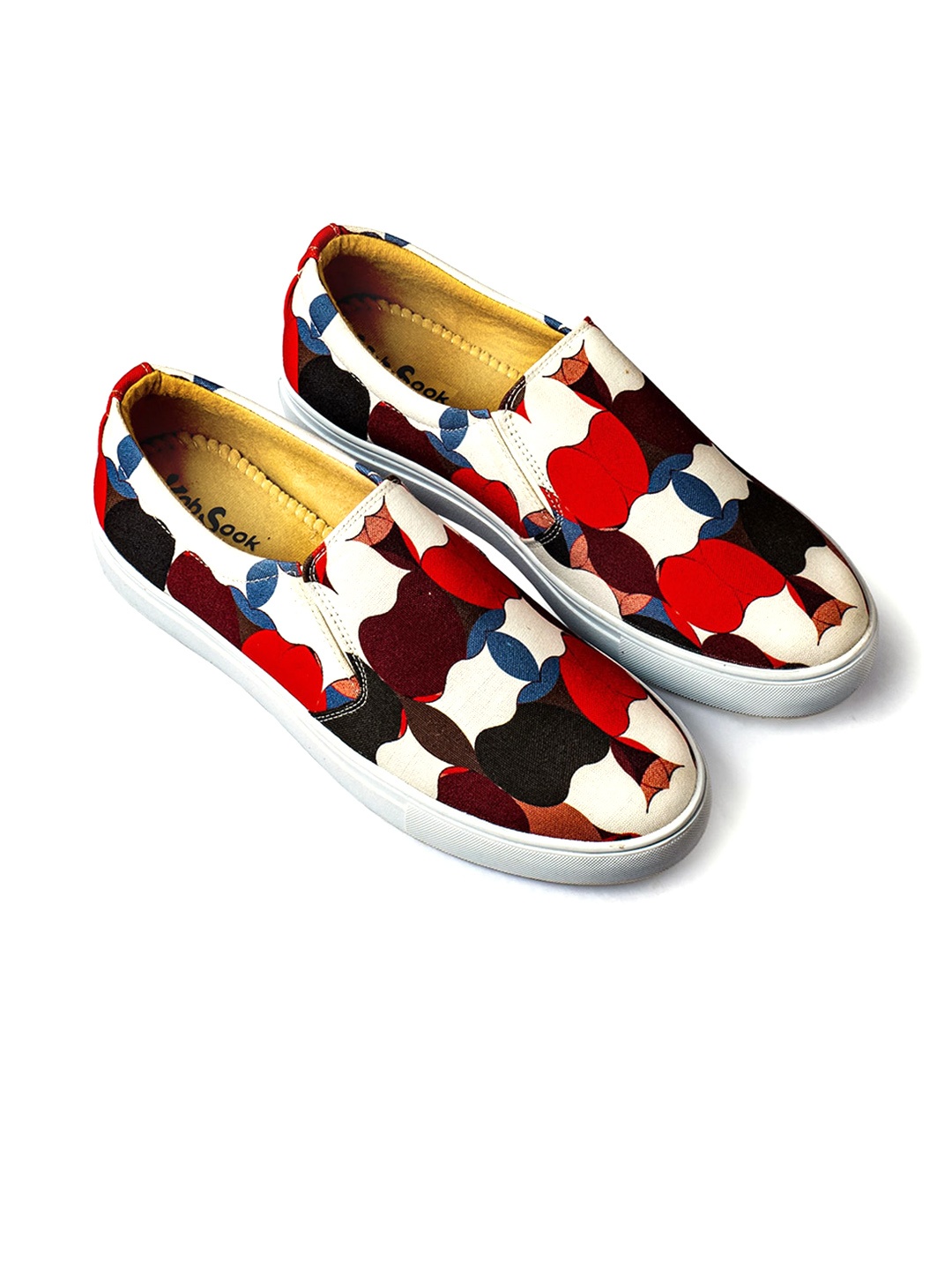 

KobSook Men Printed Canvas Slip-On Sneakers, White