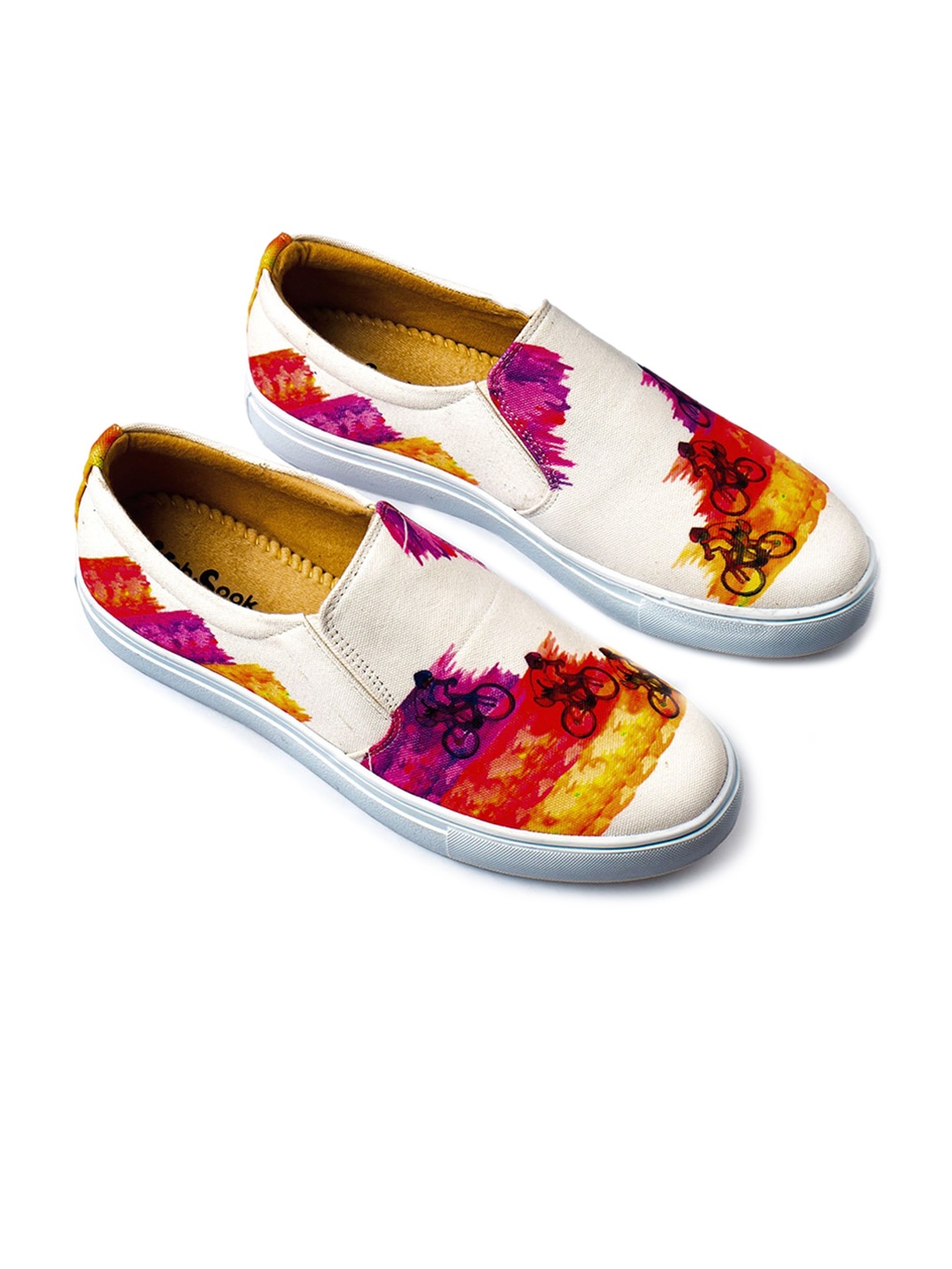 

KobSook Men Printed Canvas Slip-On Sneakers, White
