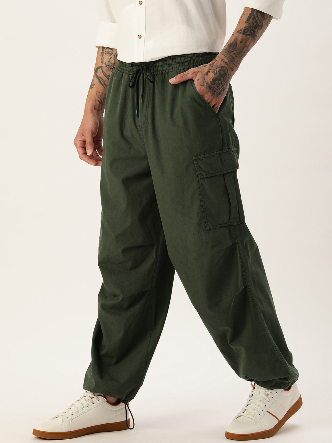 

Bene Kleed Unisex Parachute Fit Cotton Cargos Trousers, Olive