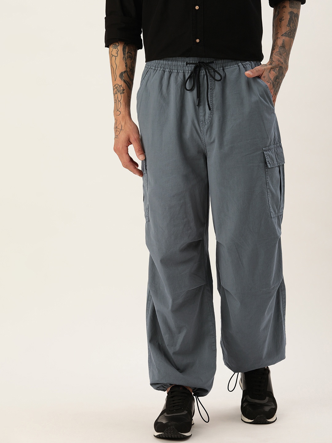 

Bene Kleed Parachute Fit Pure Cotton Cargo Trousers, Grey