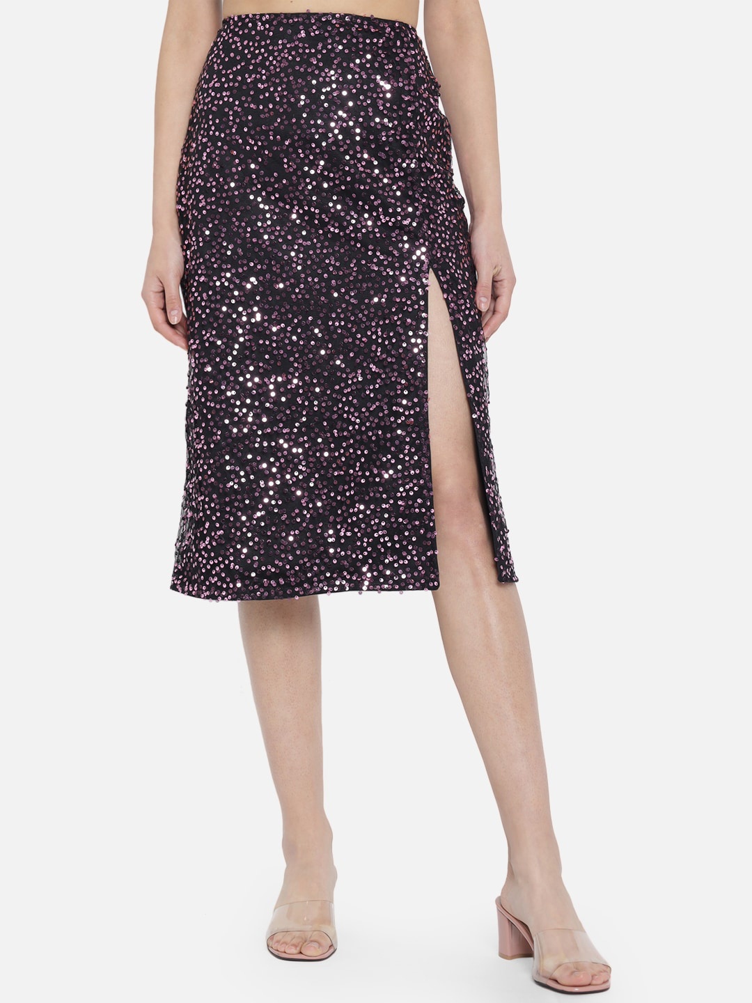 

Trend Arrest Embellished Knee Length Skirt, Pink