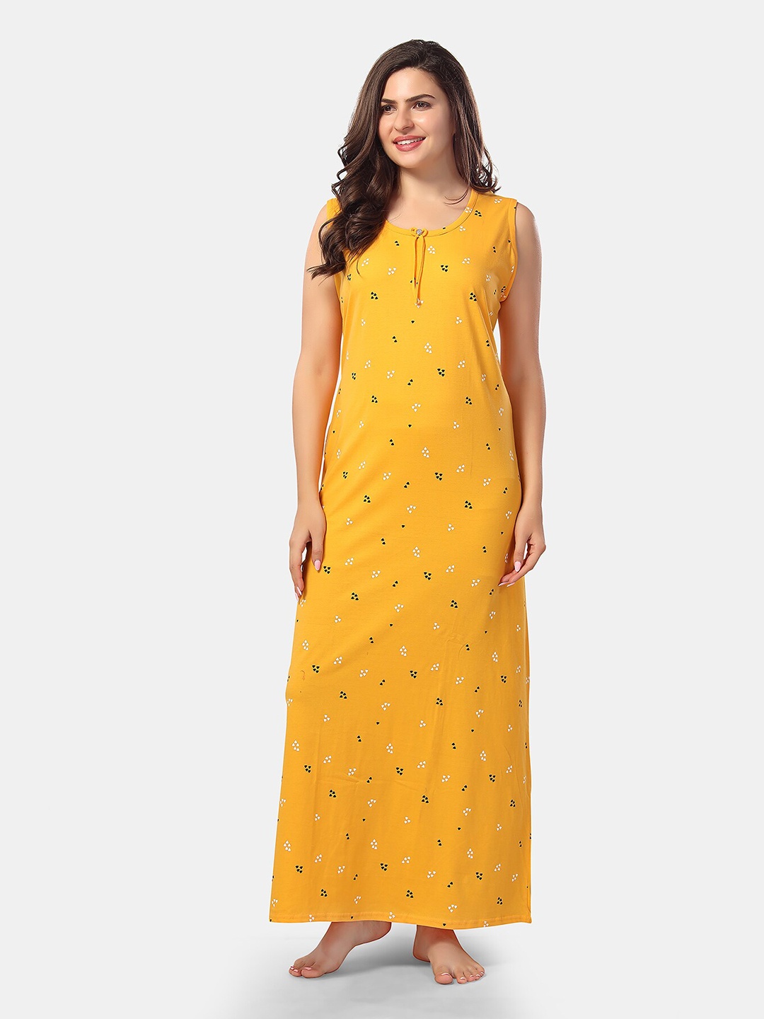 

Be You Geometric Printed Maxi Nightdress, Yellow