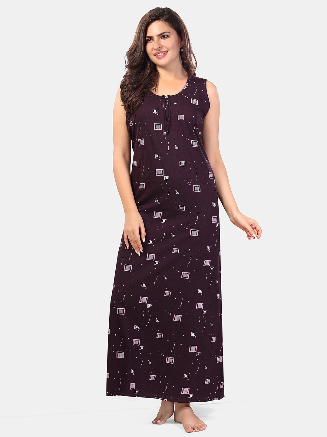 

Be You Geometric Printed Sleeveless Maxi Nightdress, Violet