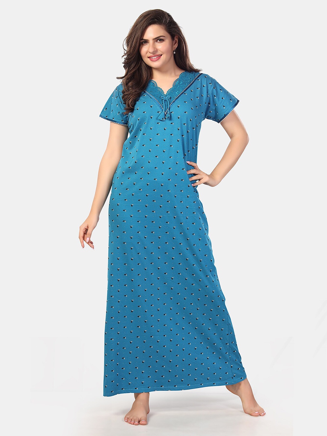 

Be You Floral Printed V-Neck Maxi Nightdress, Blue