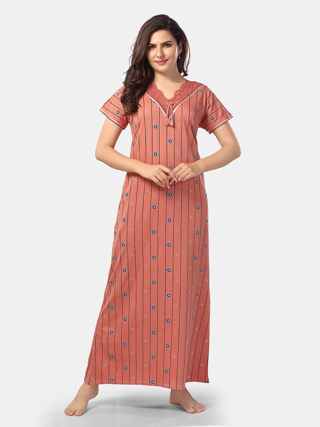 

Be You Printed Maxi Nightdress, Peach