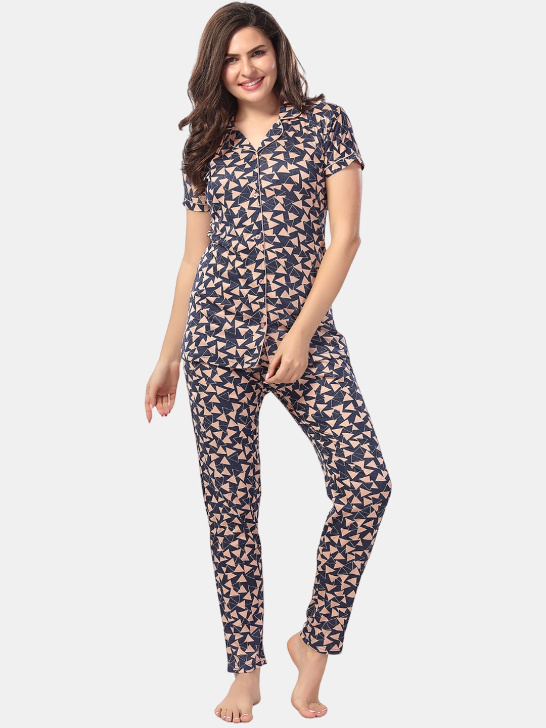 

Be You Geometric Printed Night suit, Peach