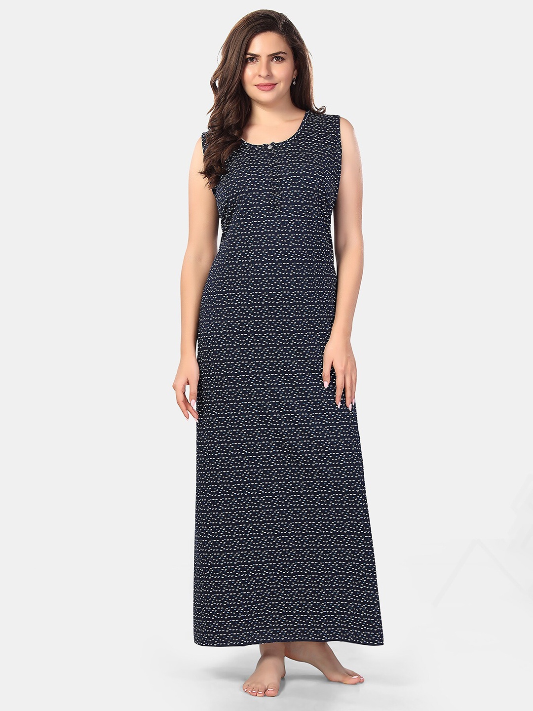

Be You Abstract Printed Sleeveless Maxi Nightdress, Navy blue