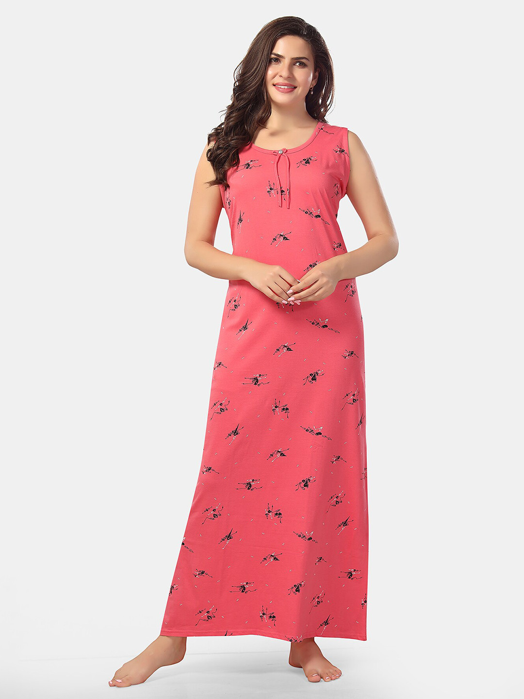 

Be You Printed Maxi Nightdress, Peach