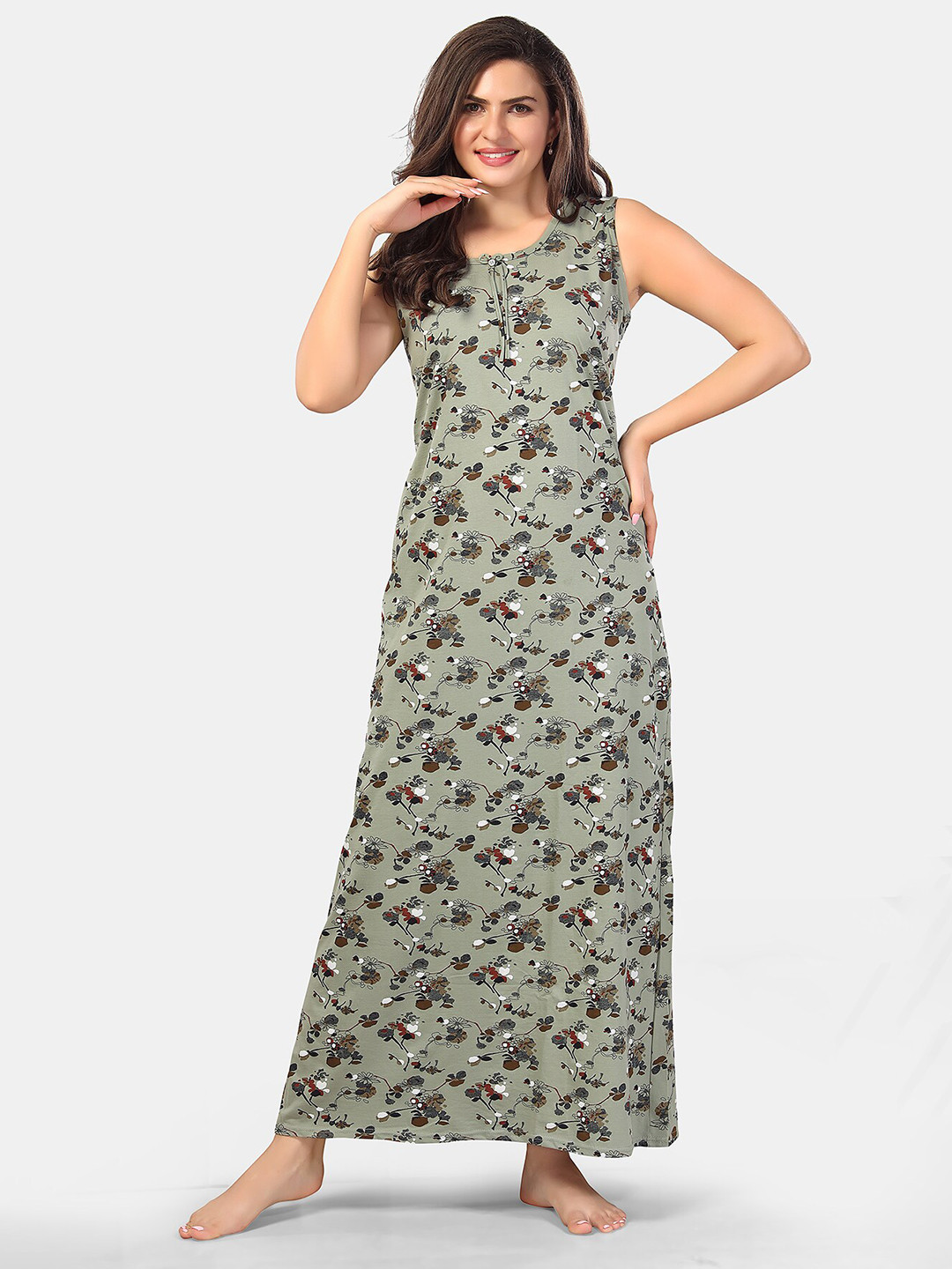 

Be You Floral Printed Maxi Nightdress, Green