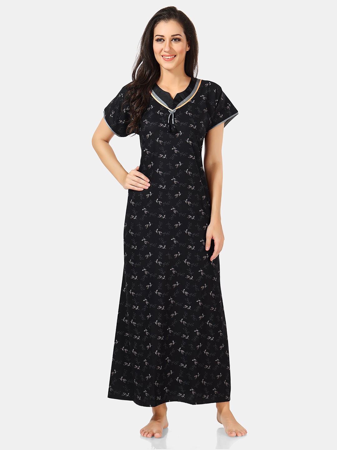 

Be You Floral Printed Maxi Nightdress, Black
