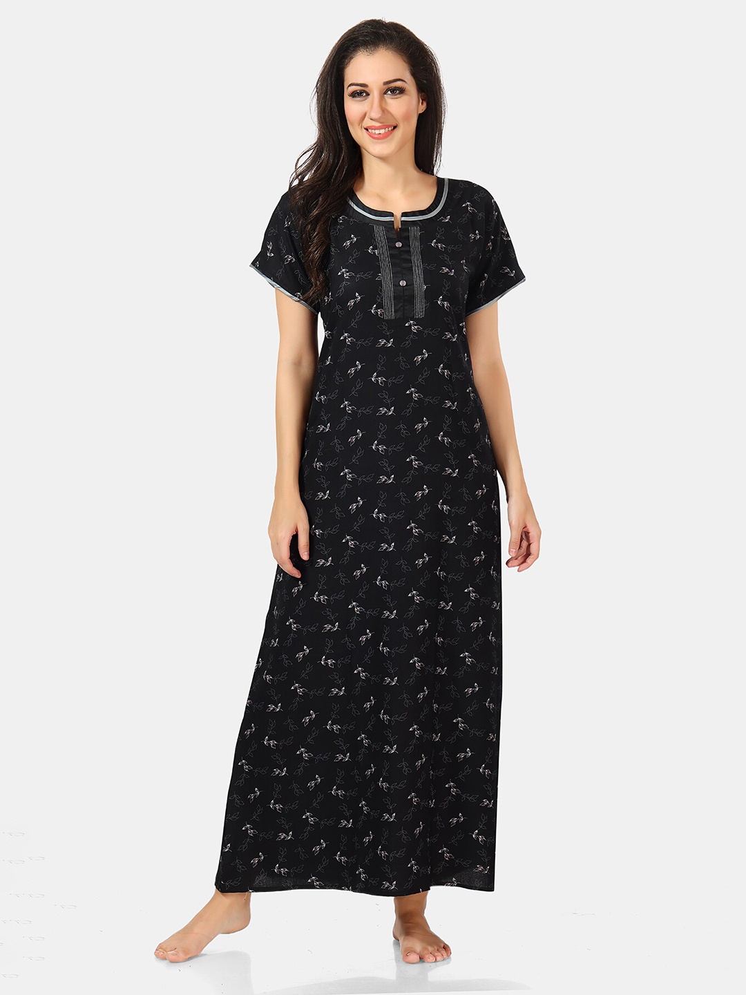 

Be You Floral Printed Maxi Nightdress, Black