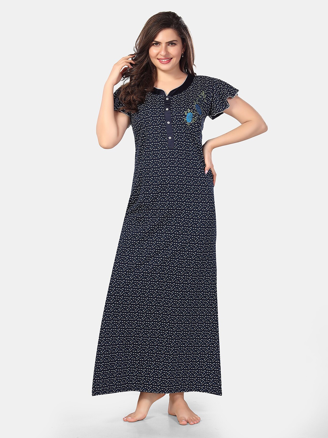 

Be You Printed Maxi Nightdress, Navy blue