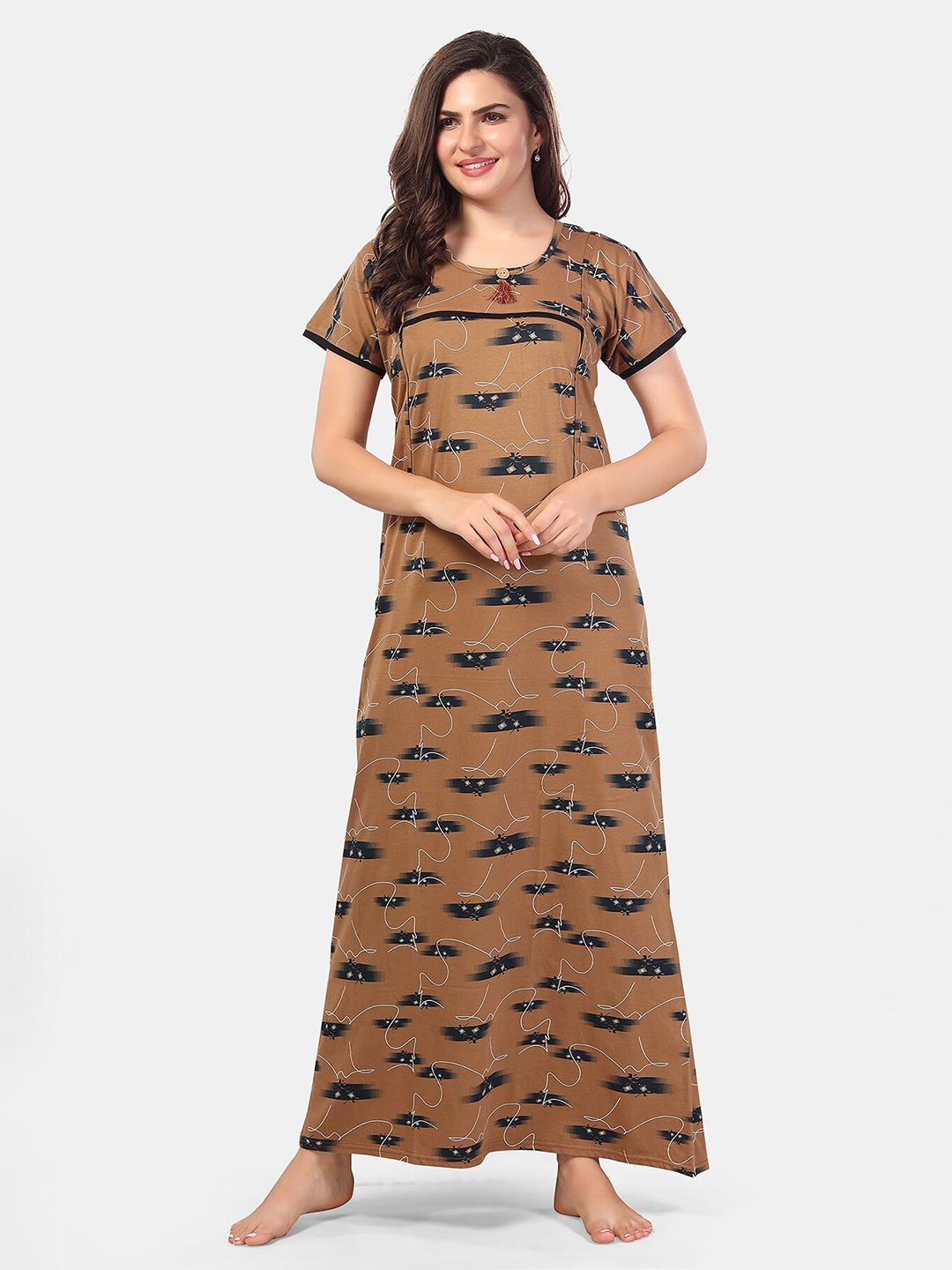 

Be You Abstract Printed Maternity Nightdress, Brown