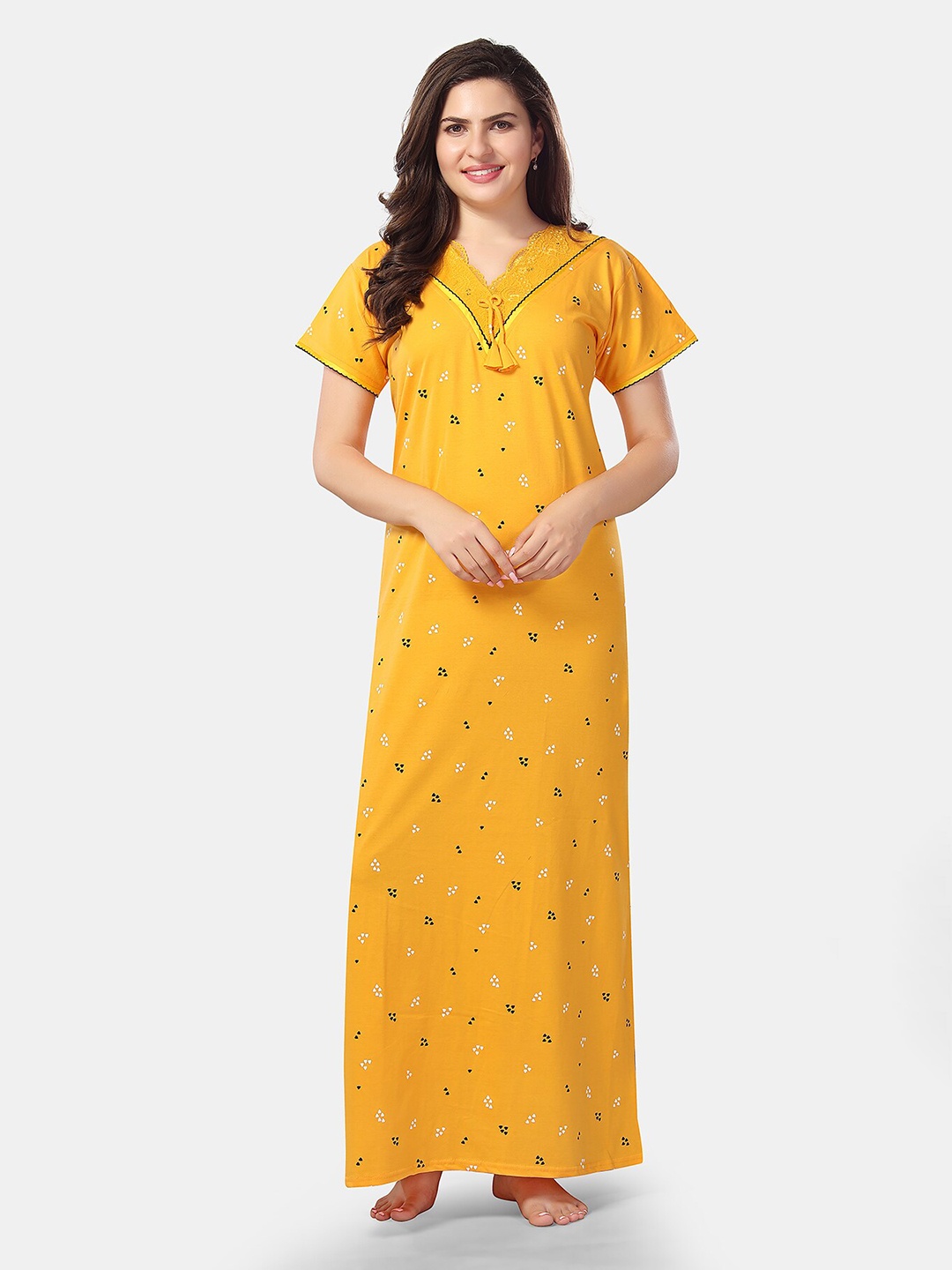 

Be You Conversational Printed V-Neck Maxi Nightdress, Yellow