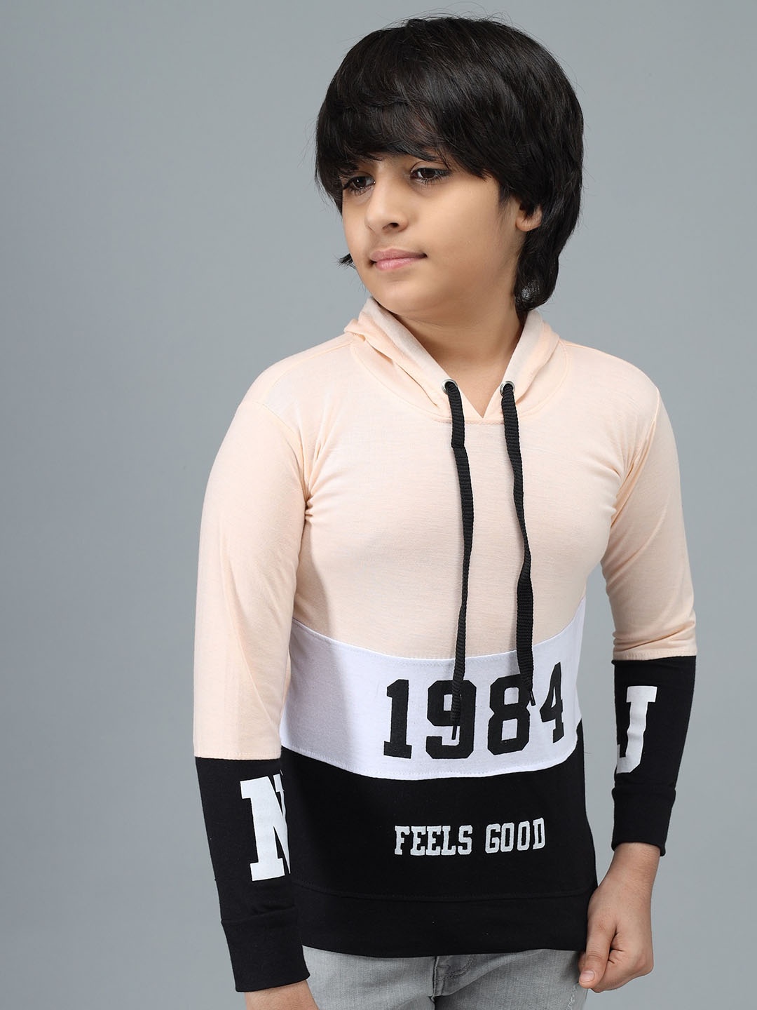 

Nick and Jones Kids Typography Printed Hood Neck Pure Cotton Regular T-shirt, Peach