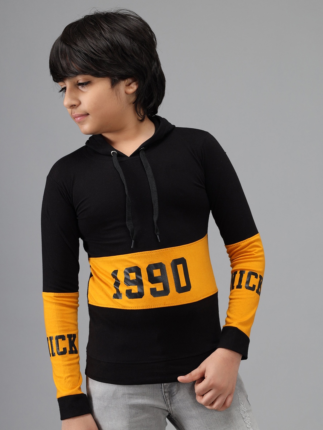 

Nick and Jones Kids Colourblocked Hooded Pure Cotton Sweatshirts, Black