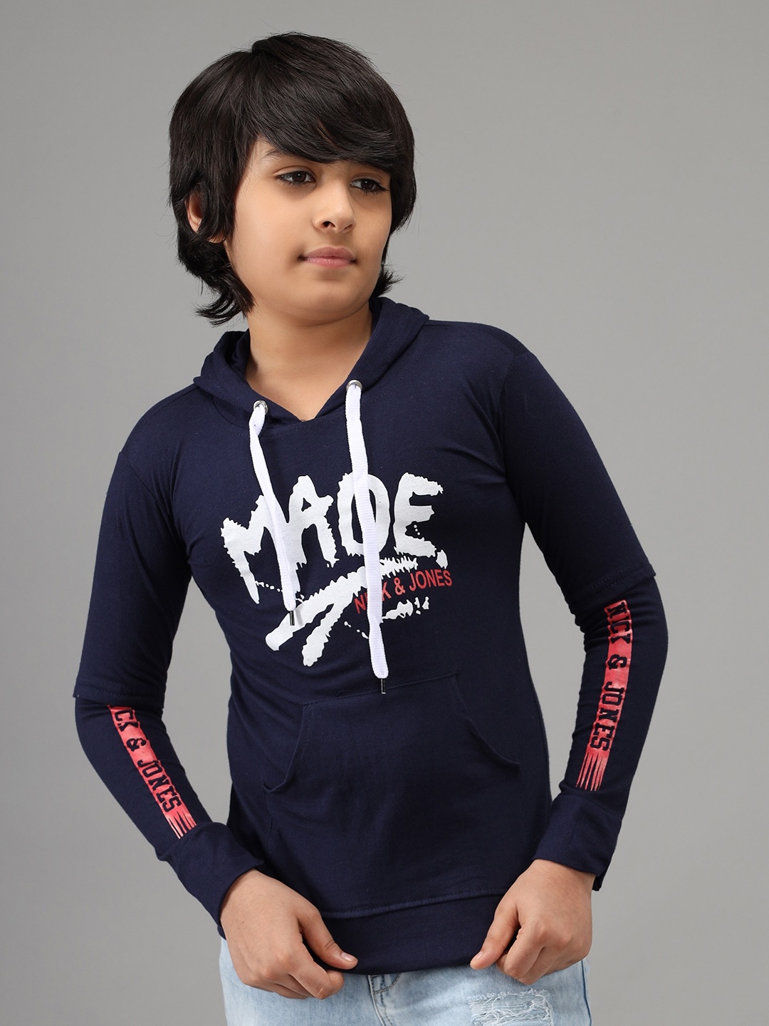 

Nick and Jones Kids Typography Printed Hooded Pure Cotton Sweatshirts, Navy blue