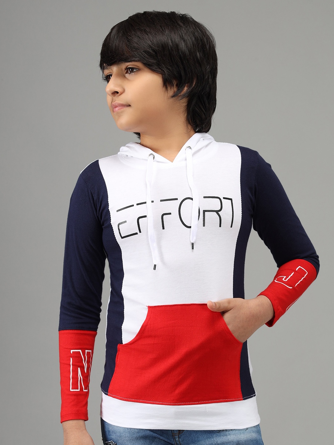 

Nick and Jones Kids Colourblocked Hooded Pure Cotton Sweatshirts, Navy blue