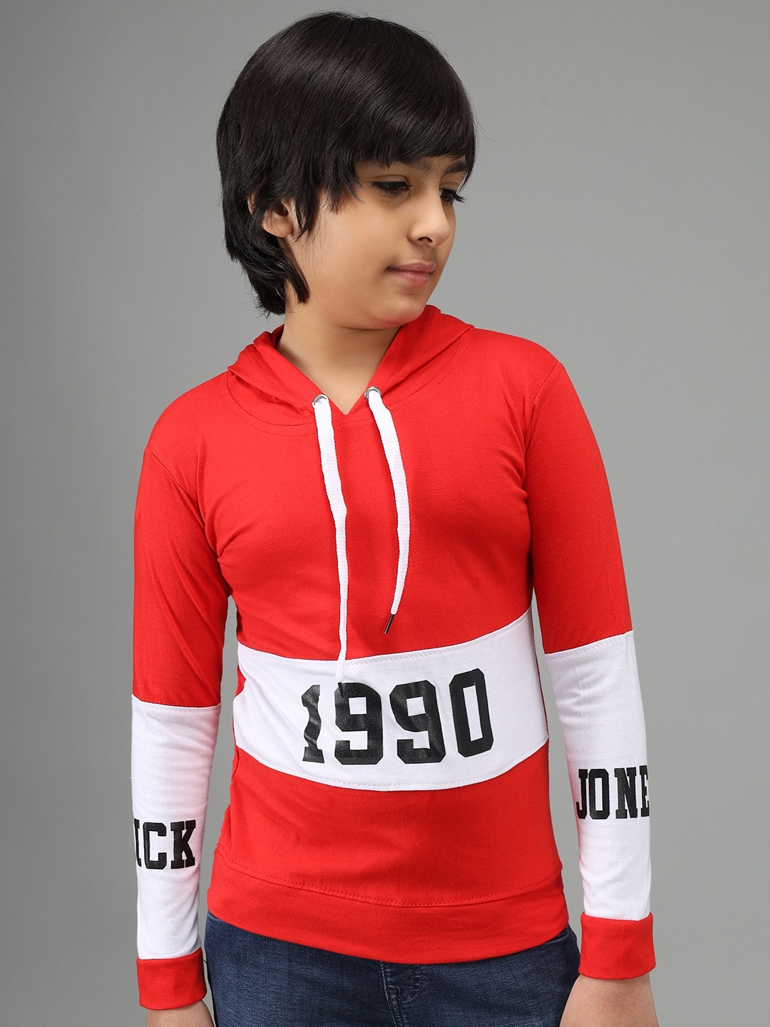 

Nick and Jones Kids Colourblocked Hooded Pure Cotton Sweatshirts, Red