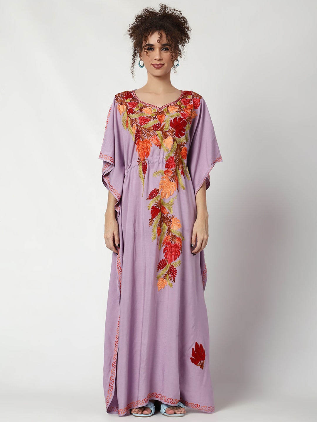 

CRAFTBAZAR Floral Embroidered Kaftan Maxi Dress, Purple