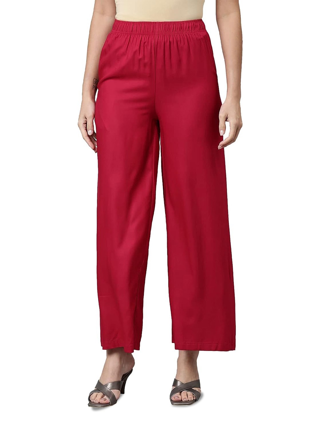 

CHANDERKASH Mid-Rise Knitted Palazzos, Red