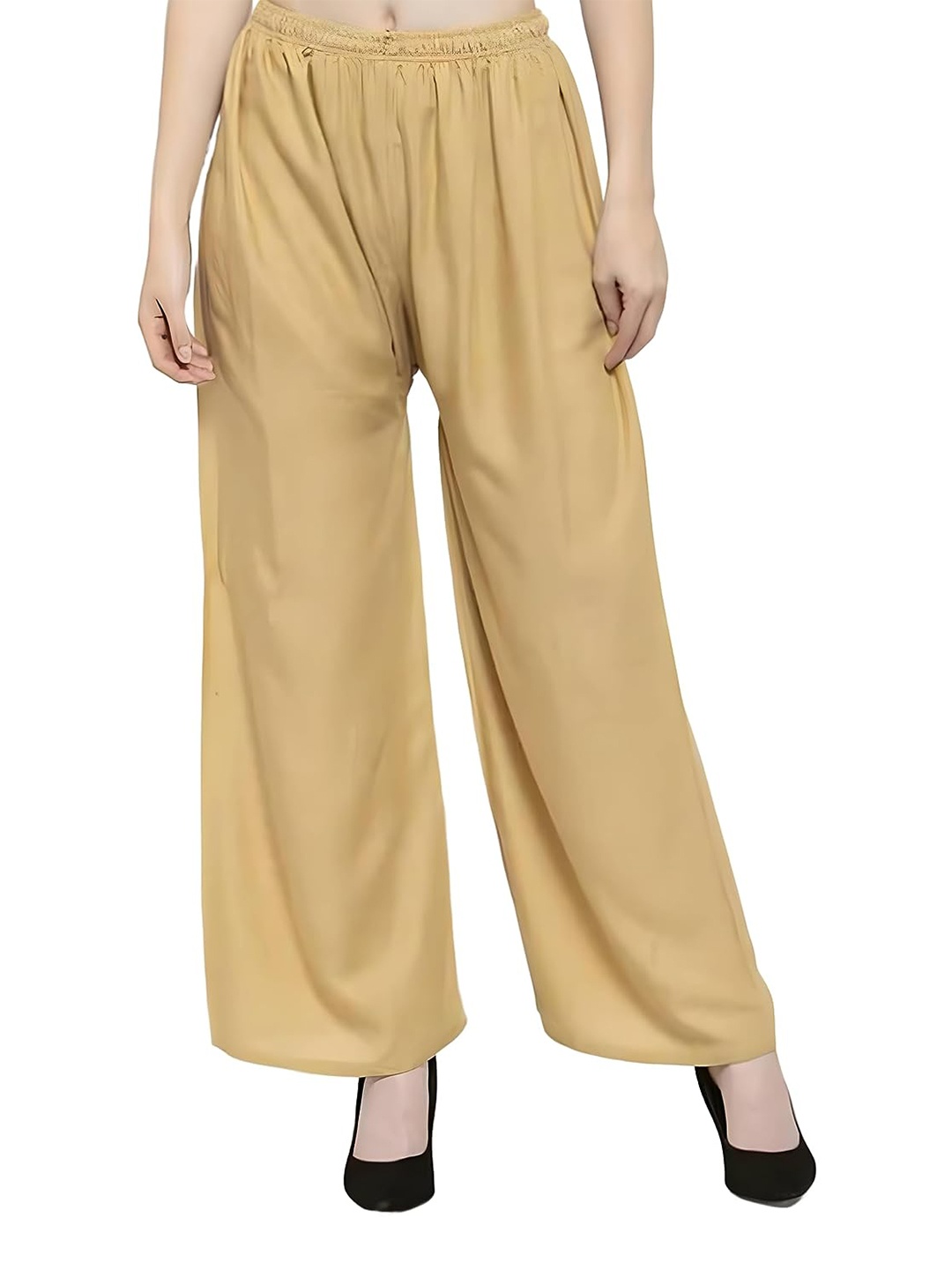 

Chanderkash Pack of 1 Wide Leg Rayon Plazzo with String, Cream
