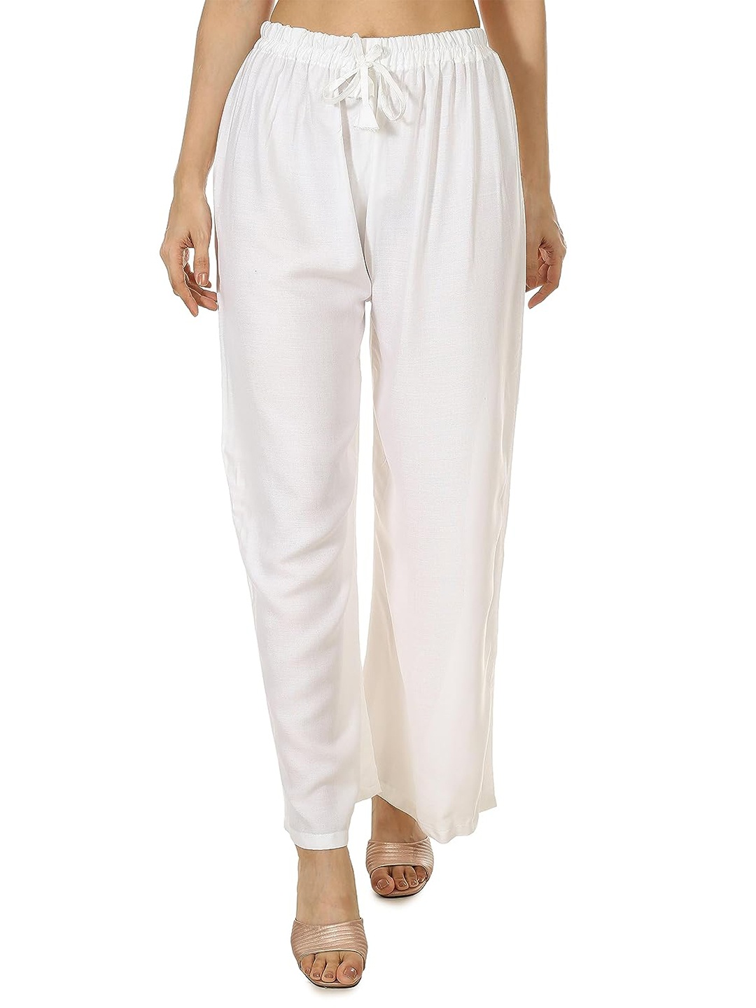 

CHANDERKASH Mid-Rise Wide Leg Palazzos, White