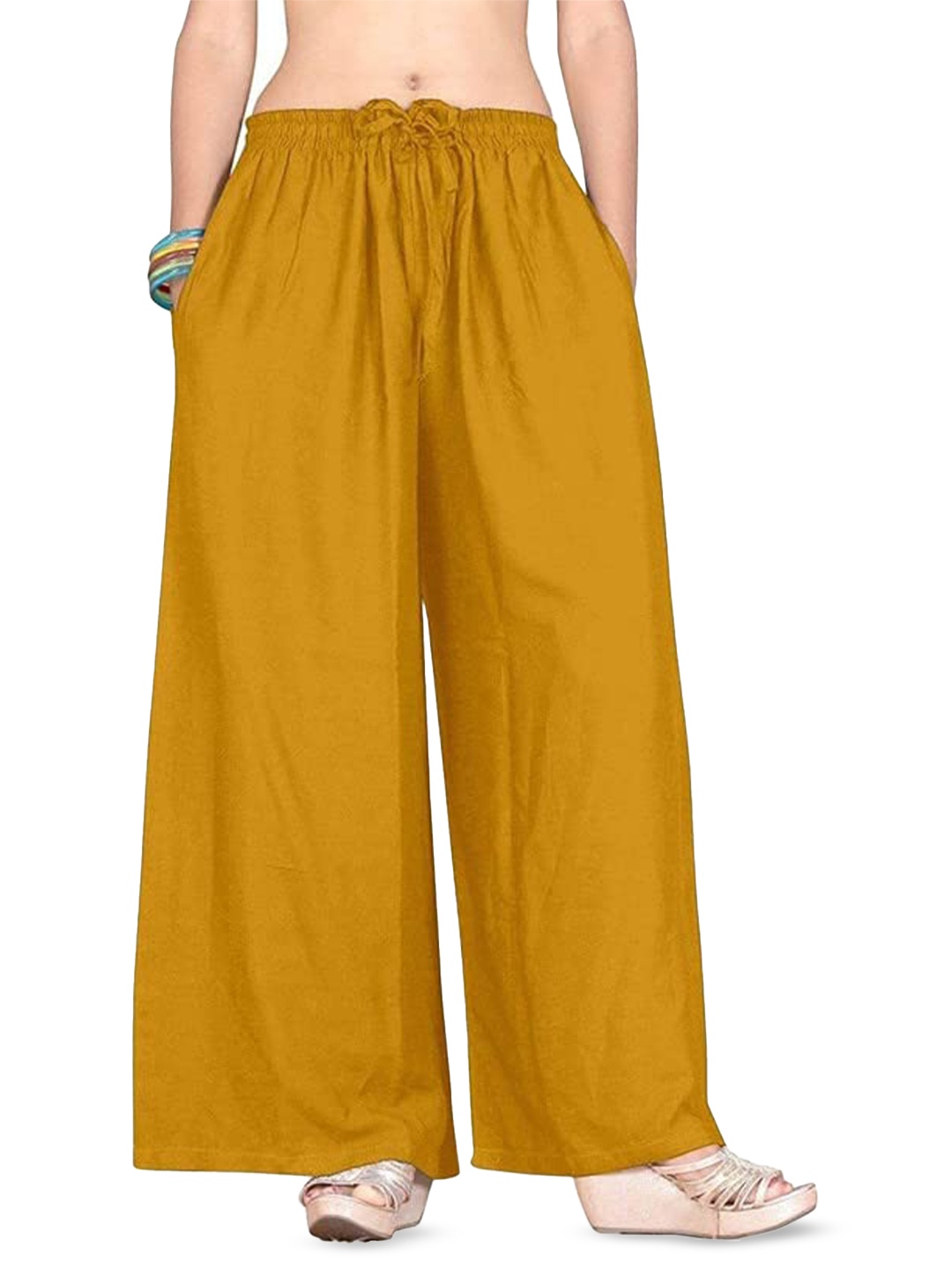 

CHANDERKASH Women Knitted Wide Leg Palazzos, Mustard