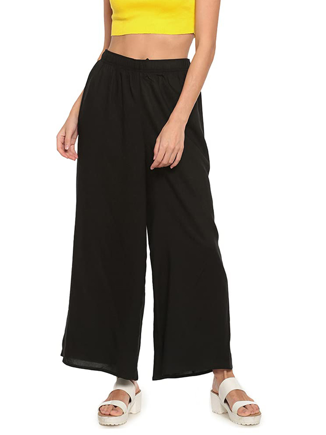 

CHANDERKASH Women Knitted Wide Leg Palazzos, Black