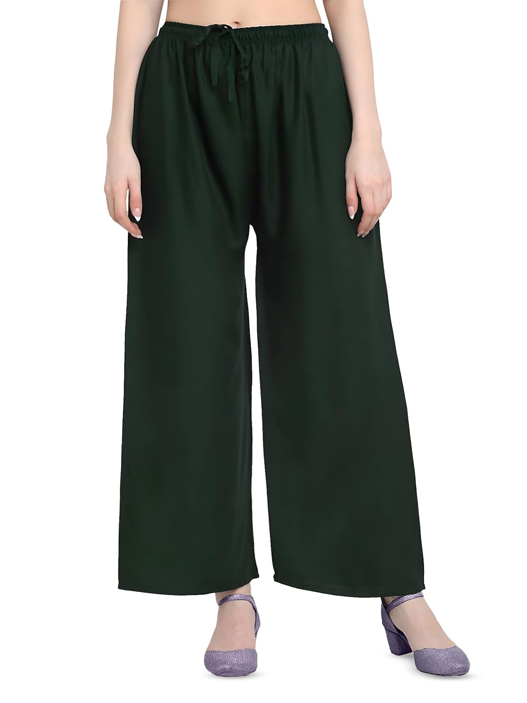 

CHANDERKASH Mid-Rise Knitted Palazzos, Green