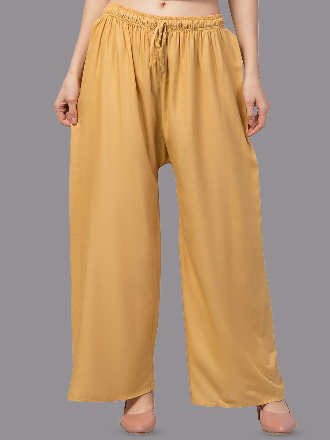 

CHANDERKASH Women Rayon Wide Leg Plazzo, Gold