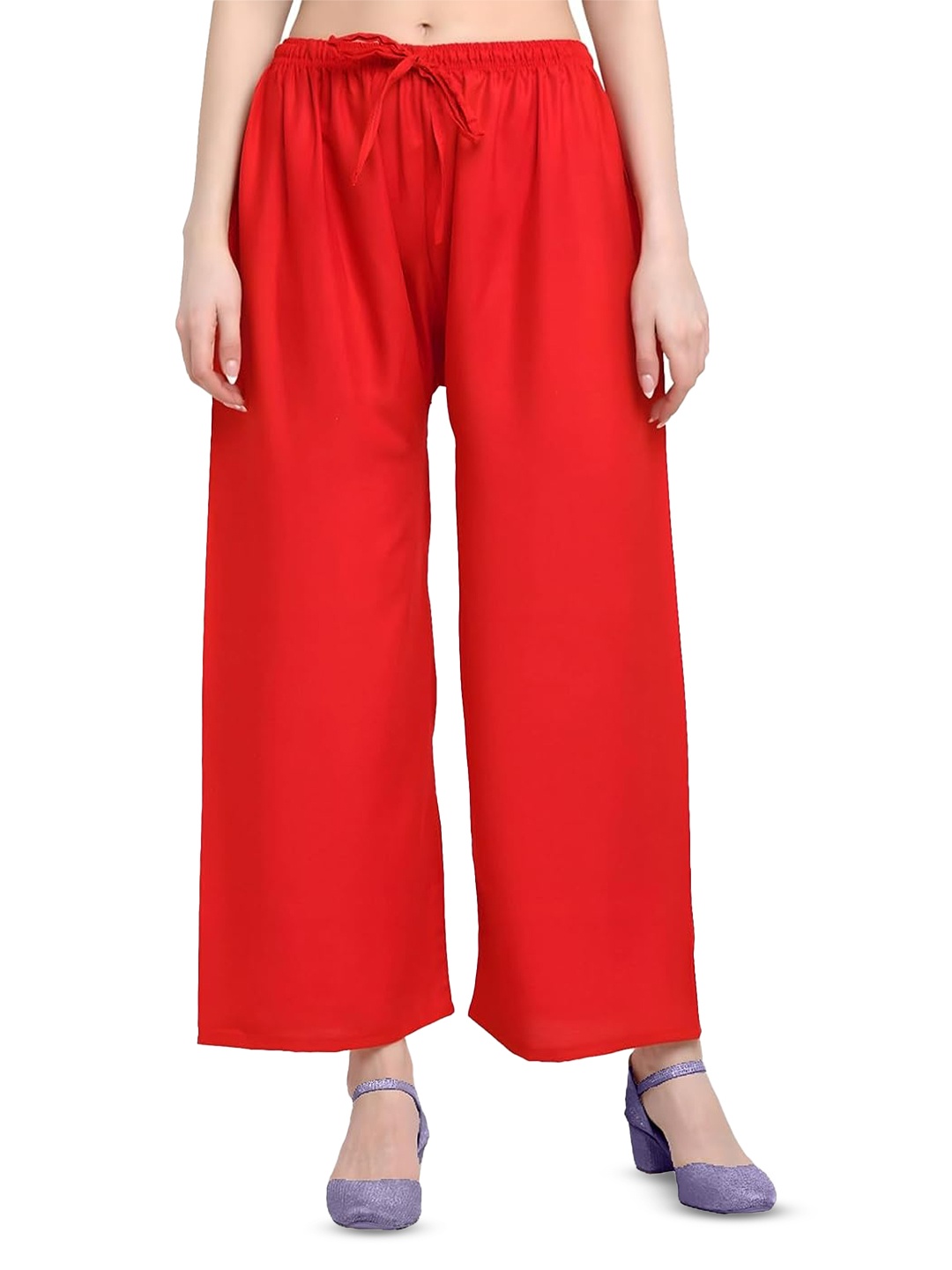 

CHANDERKASH Women Knitted Wide Leg Palazzos, Red