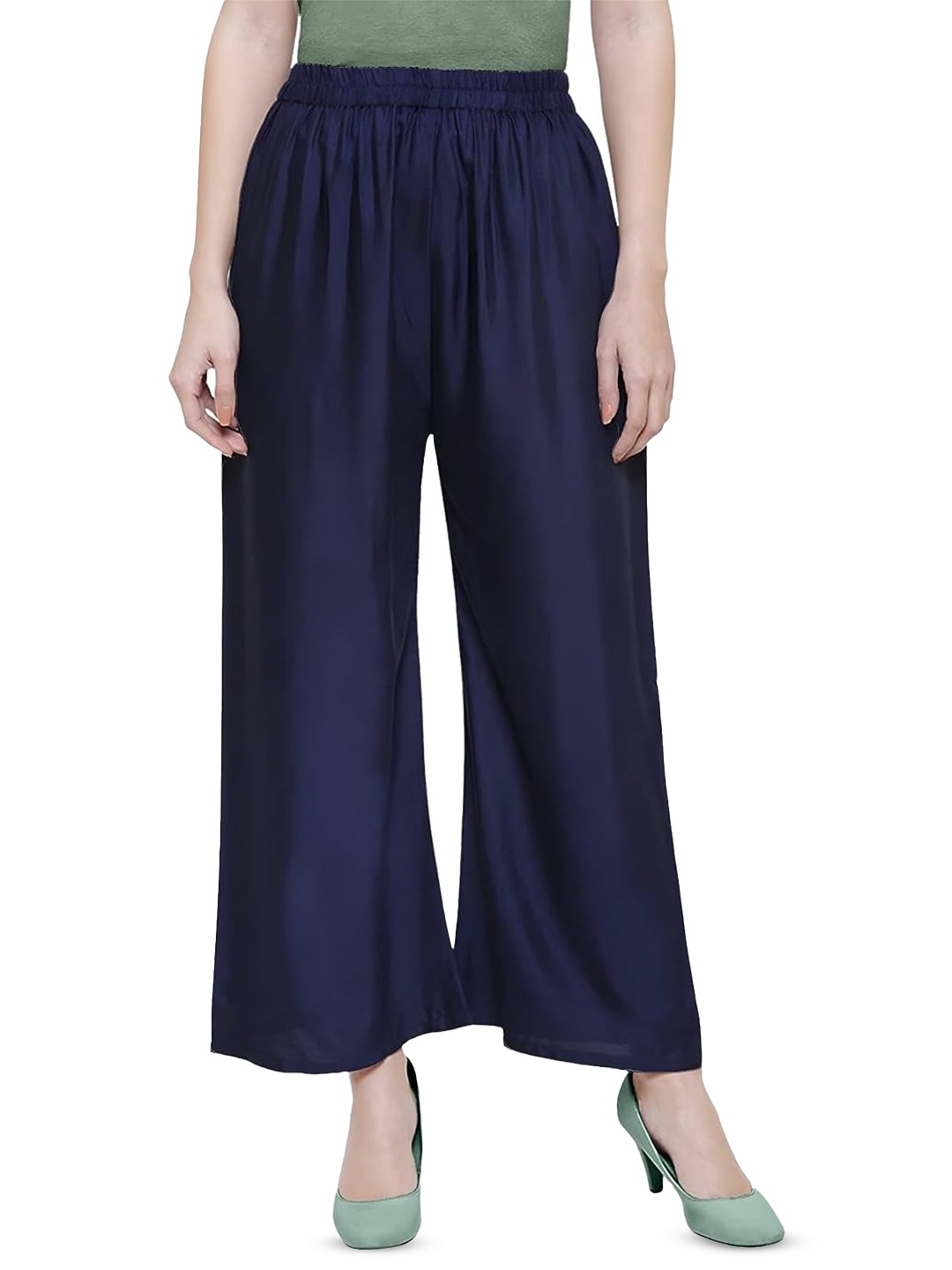 

CHANDERKASH Women Knitted Wide Leg Palazzos, Blue