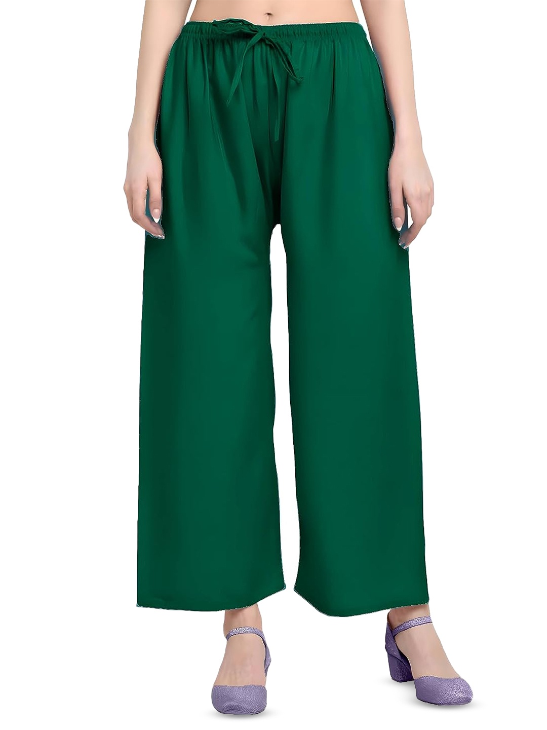 

CHANDERKASH Women Knitted Wide Leg Palazzos, Green