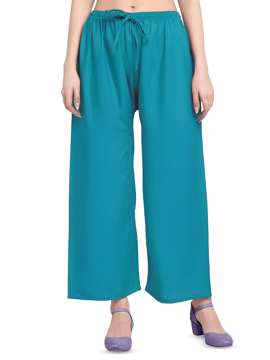 

CHANDERKASH Women Knitted Wide Leg Palazzos, Blue