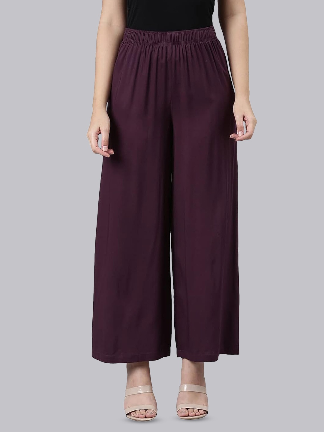 

CHANDERKASH Mid-Rise Wide Leg Palazzos, Burgundy