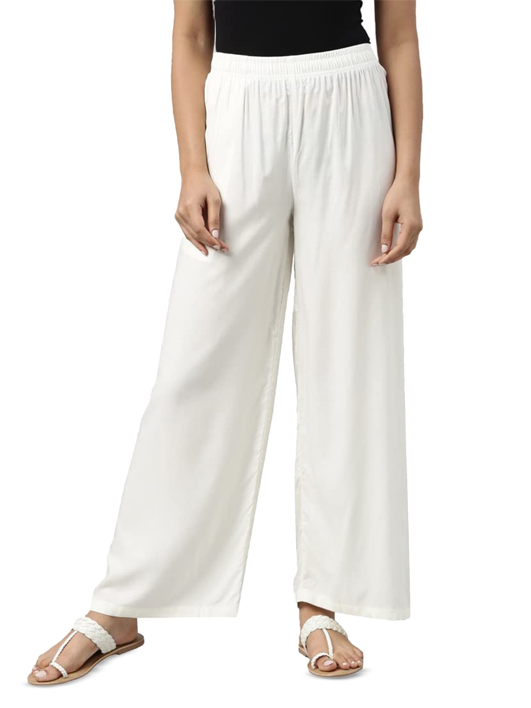 

CHANDERKASH Mid-Rise Knitted Palazzos, White