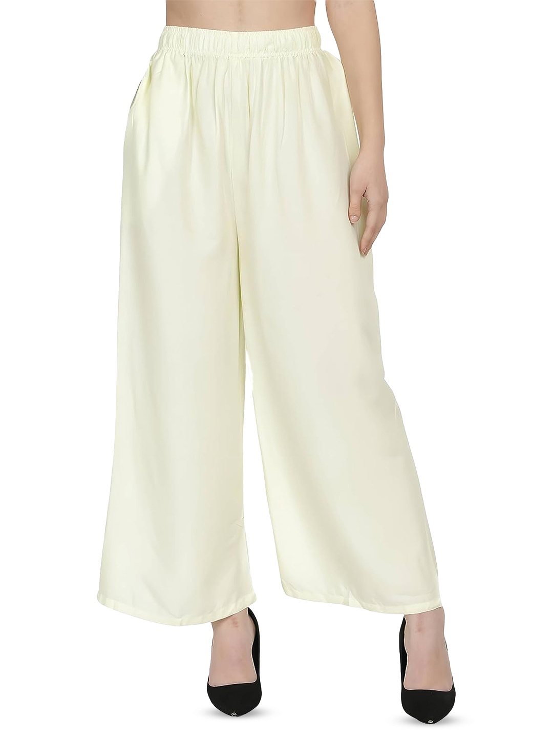 

CHANDERKASH Mid-Rise Knitted Palazzos, Off white