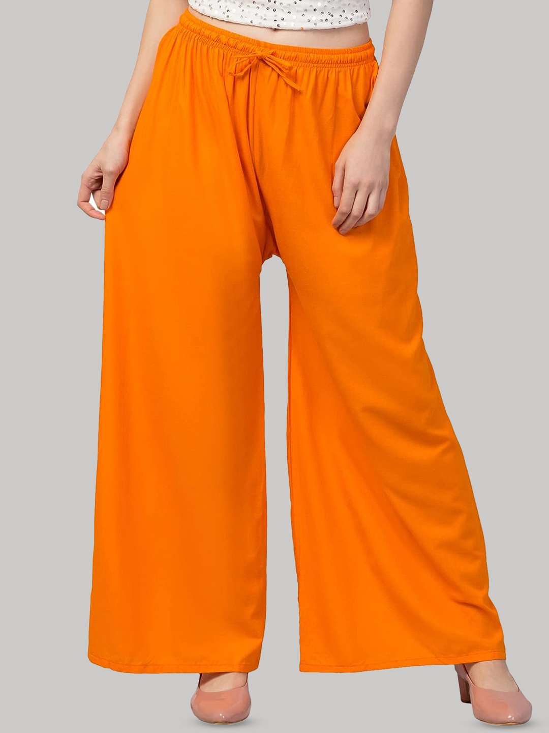 

CHANDERKASH Mid-Rise Knitted Palazzos, Orange