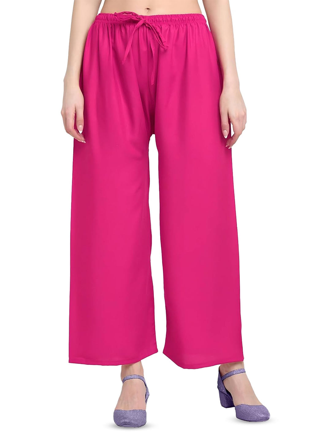 

CHANDERKASH Pack of 1 Wide Leg Rayon Palazzo With String, Pink