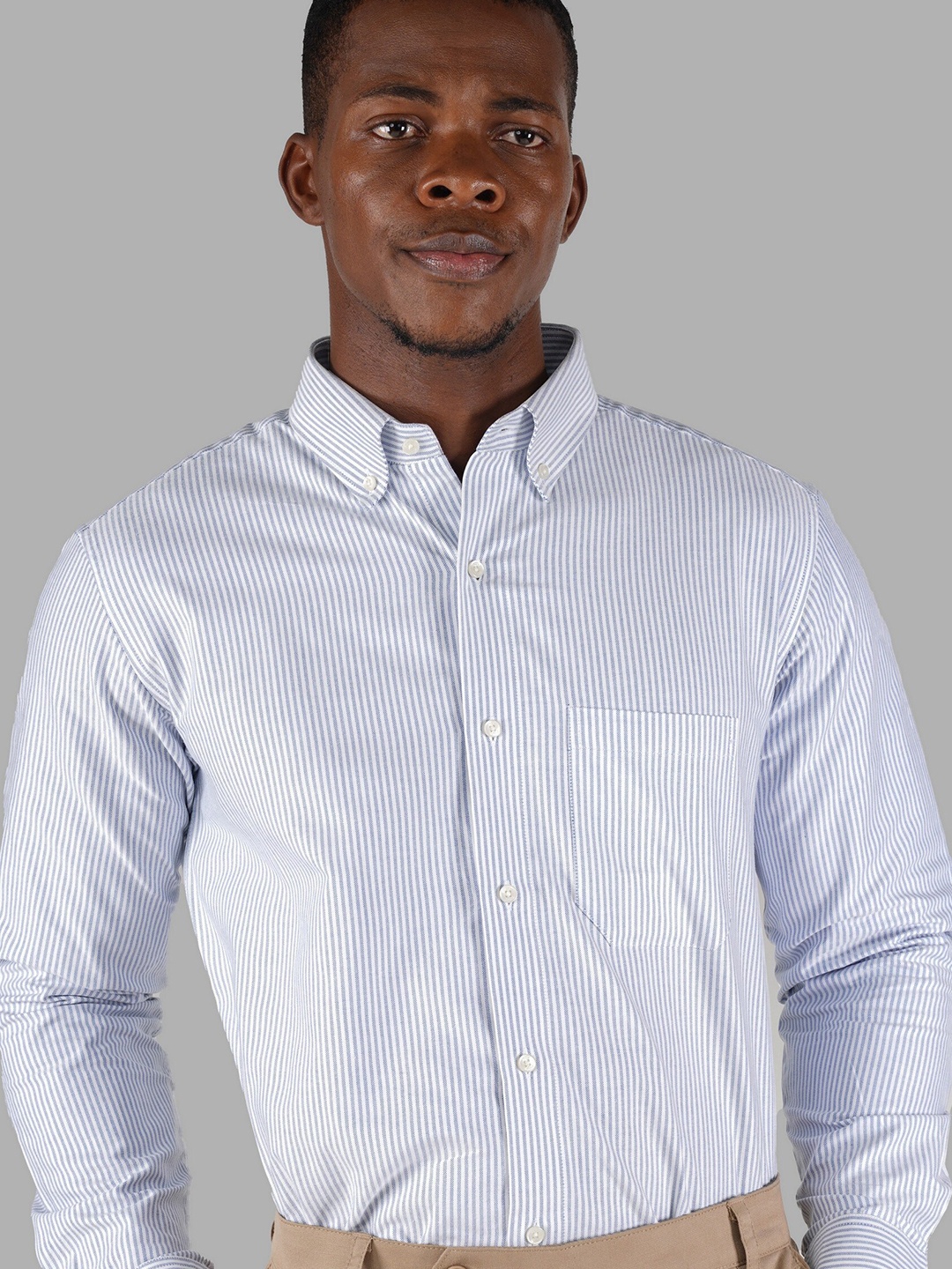 

FRENCH CROWN Standard Striped Cotton Casual Shirt, Blue