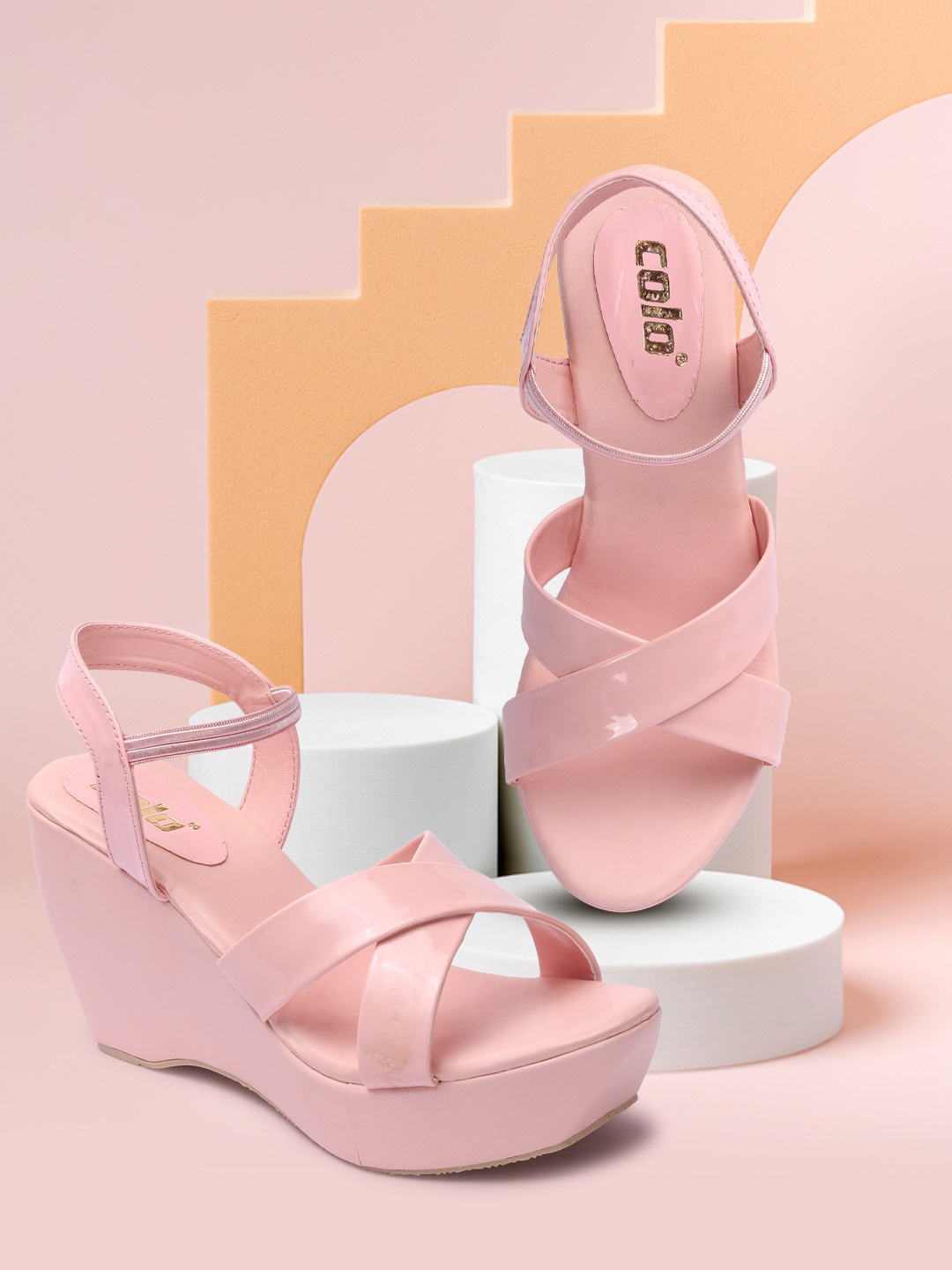 

Colo Open Toe Platform Heels with Ankle Loop, Pink
