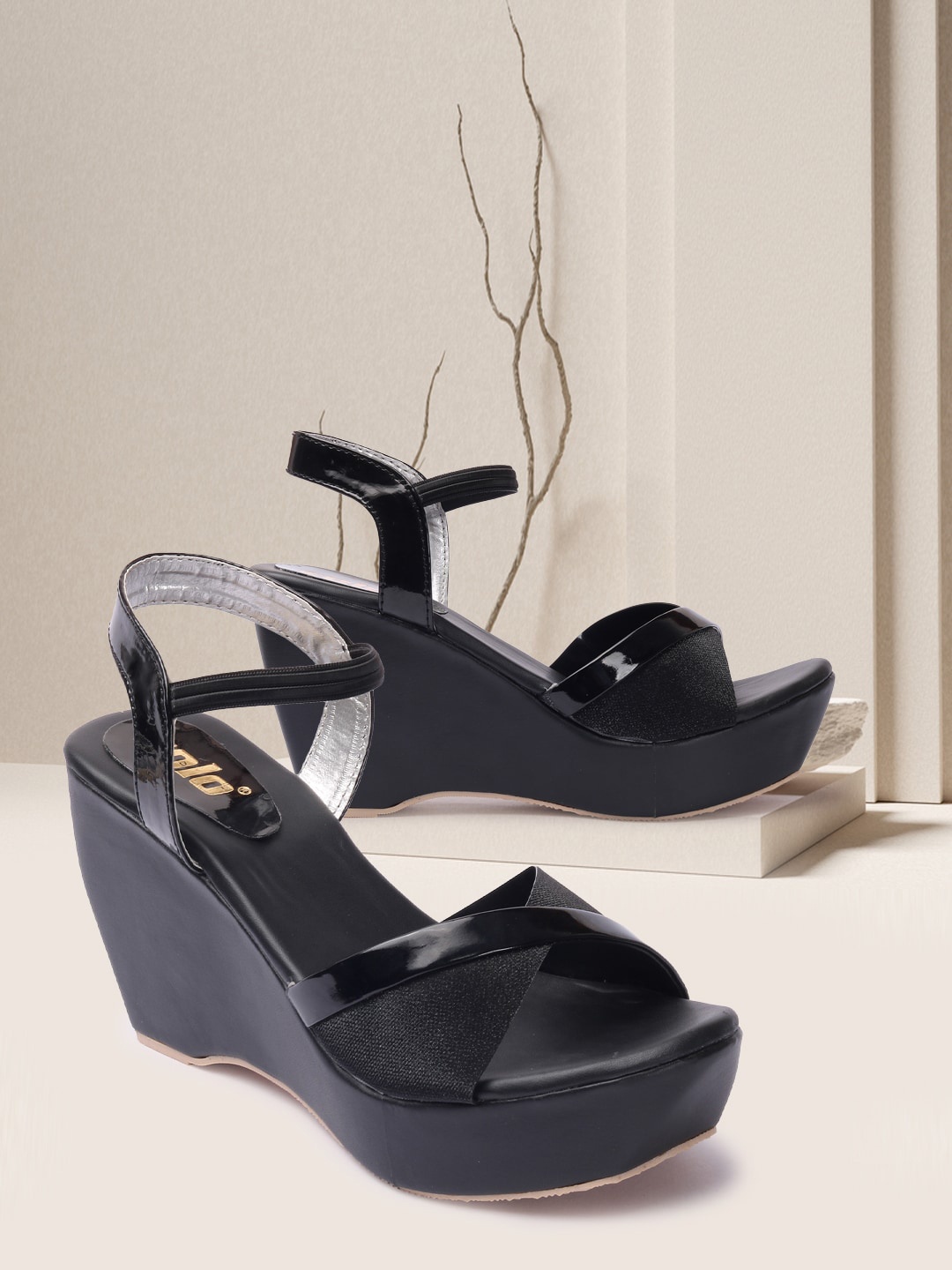 

Colo Striped Wedge Heels with Ankle Loop, Black