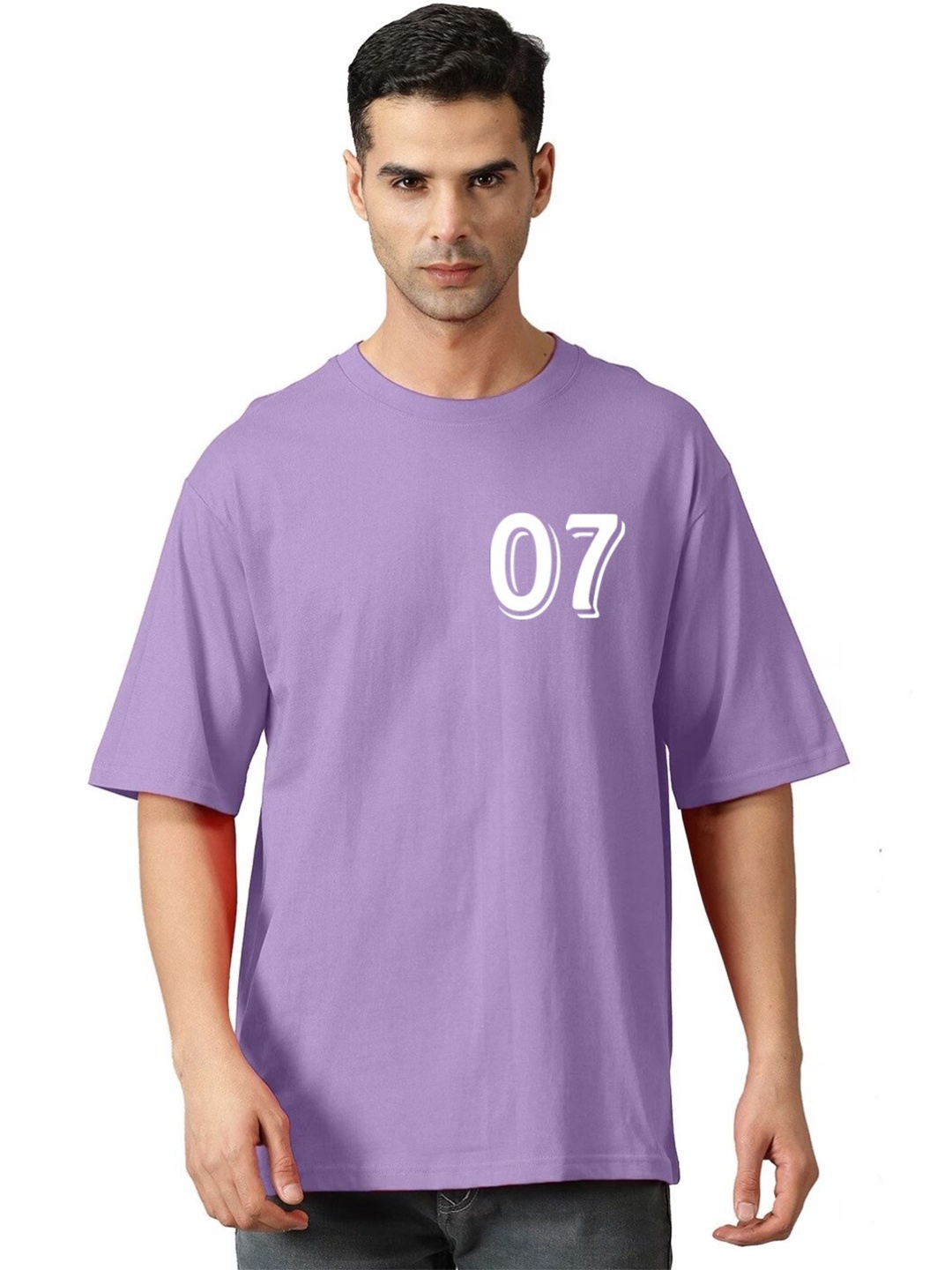 Elibolz Typography Printed Oversized Cotton T-Shirt, Lavender