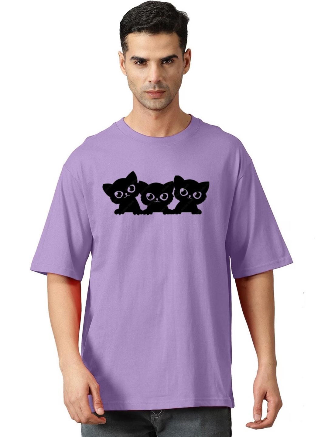 

Elibolz Graphic Printed Drop-Shoulder Sleeves Oversized Cotton T-shirt, Lavender